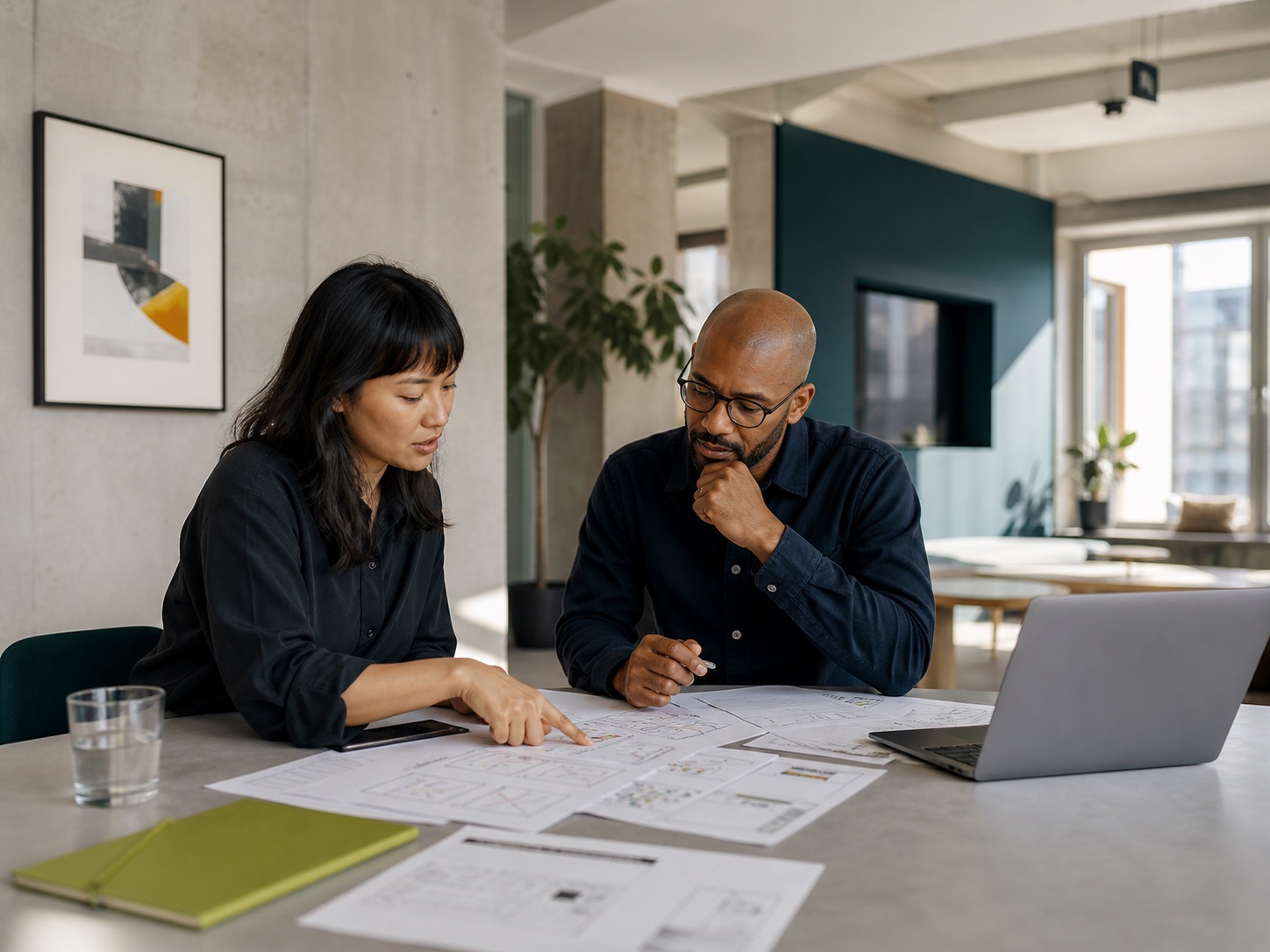 Consultants mapping a practical business workflow