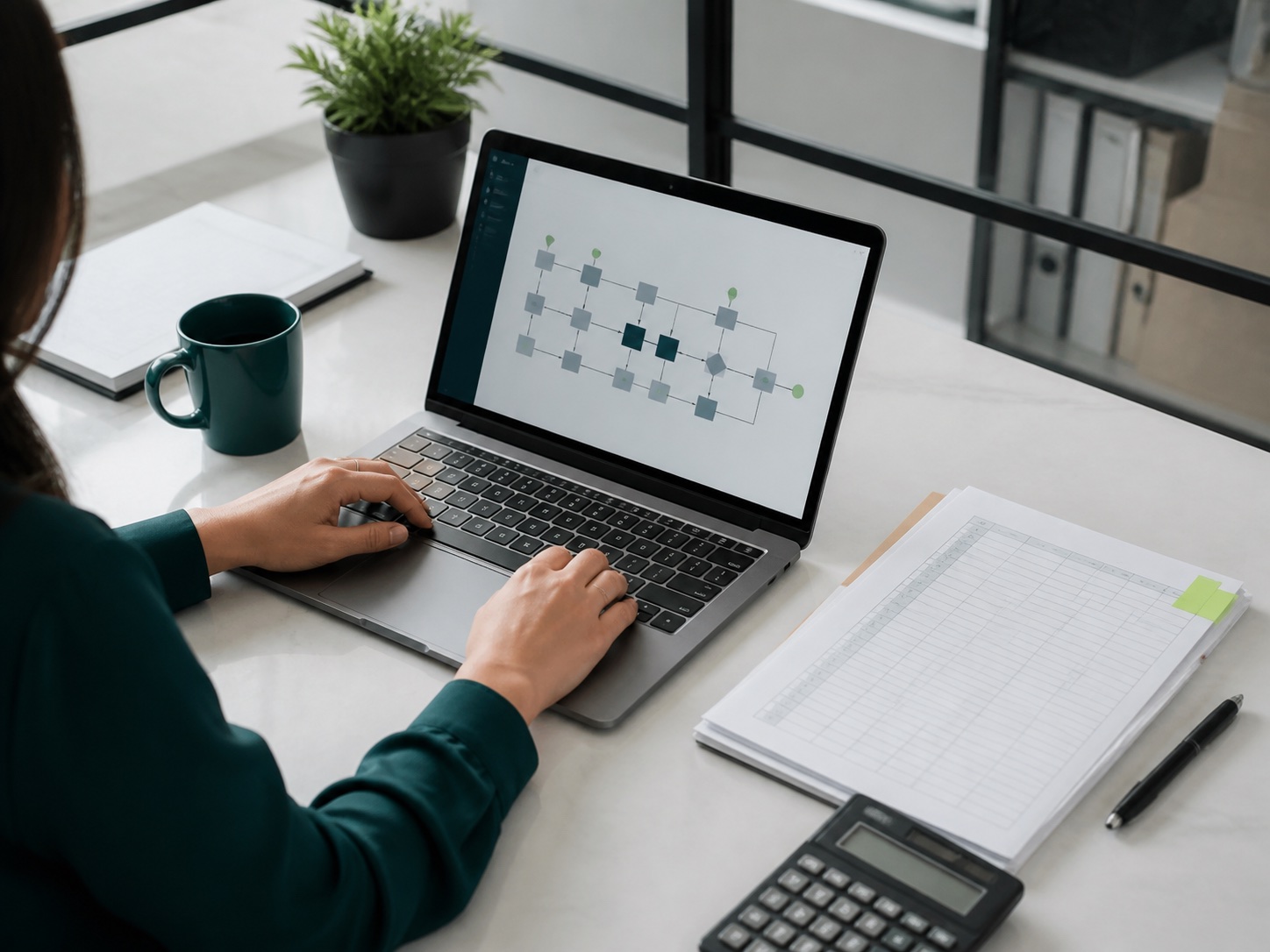 Bookkeeping workflow shown on a laptop