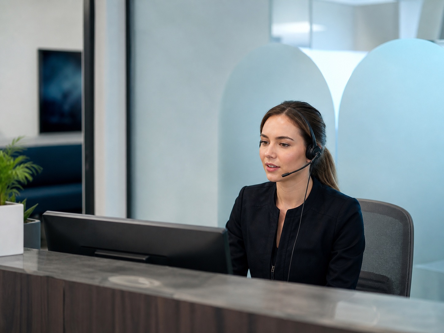 Professional receptionist handling a call